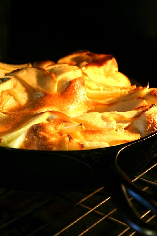 big apple pancake in oven