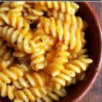 A bowl of rotini with butternut sage pasta sauce.