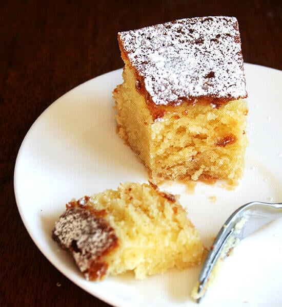 Chez Panisse almond torte on a plate.