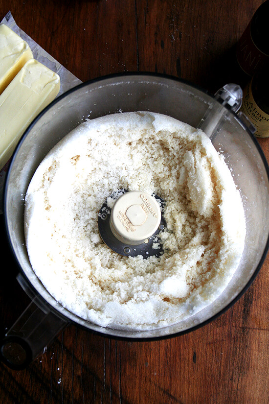 Sugar and almond paste buzzed in food processor.