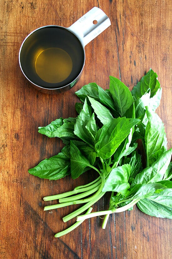 basil and extra virgin olive oil