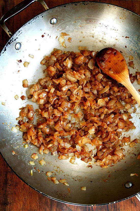 caramelized onions in a skillet