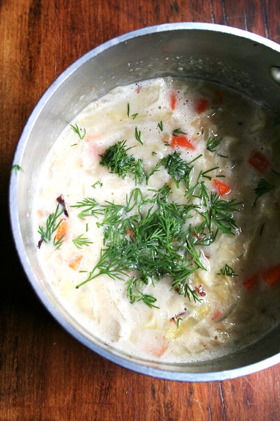 dill added to soup