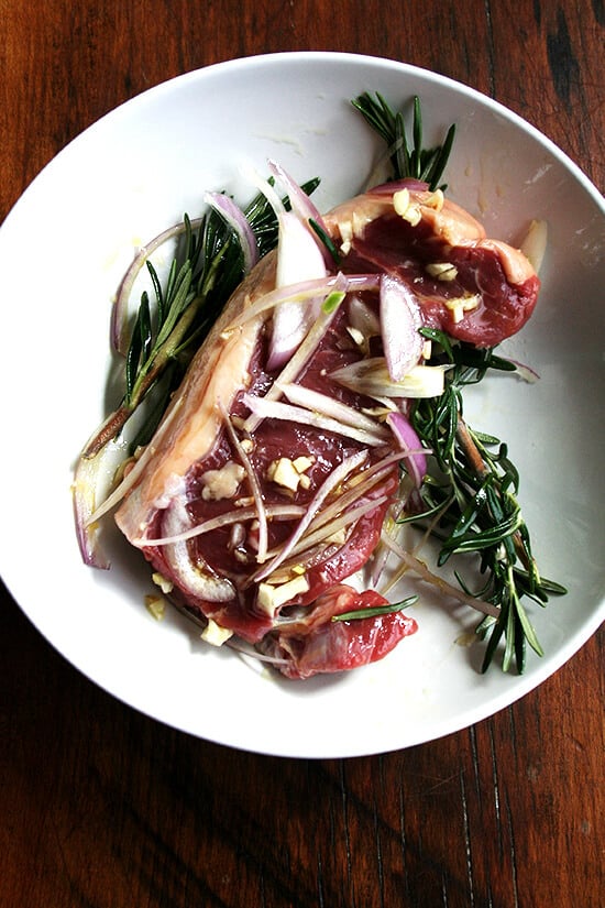 marinating New York Strip steak