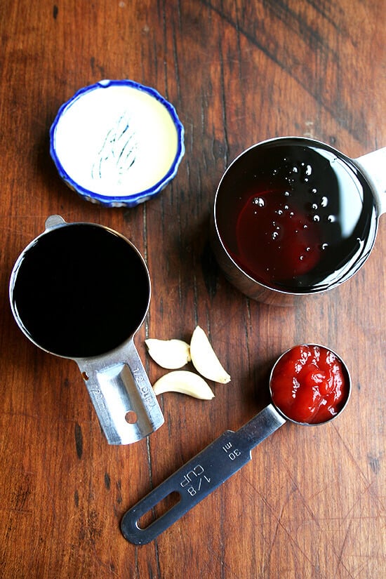 The sauce ingredients for the honey-soy oven-baked chicken drumsticks. 