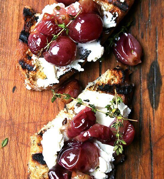 roasted grapes with homemade ricotta