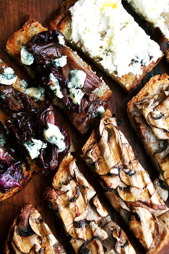 Seasoned with nothing more than a little olive oil and sea salt, these mushroom tartines make the most satisfying lunch, and when sliced into strips, a simple and light hors d'ouevre. A little truffle oil, if you have it, really heightens the deliciousness. // alexandracooks.com