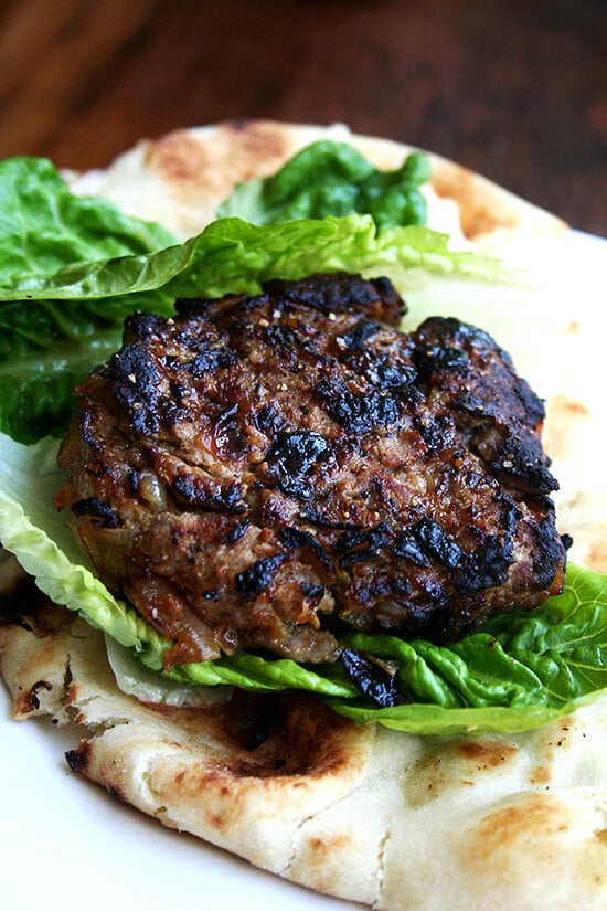 Seasoned with curry powder and cumin as well as caramelized onions and a dollop of chutney mustard, these lamb burgers might just be what you need to re-awaken those palates in this uninspiring in-between-seasons period. Serving the burgers in half pieces of warm naan with some crisp lettuce makes for a nice change from the standard burger bun. Cheese doesn't seem to fit here, but something cool and tangy like Greek yogurt is a must. // alexandracooks.com