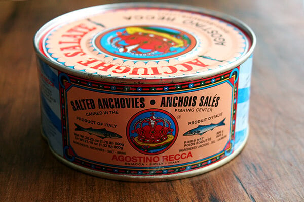 tin of salt-packed Recca anchovies