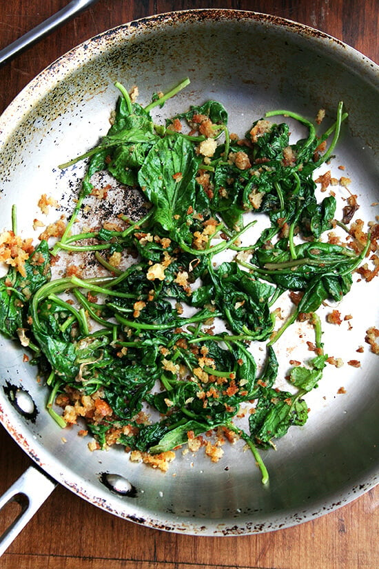 sautéed radish greens and breadcrumbs