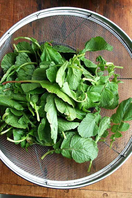 radish greens drained