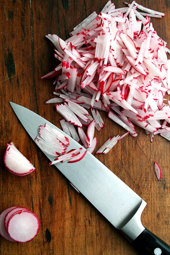 slivered radishes