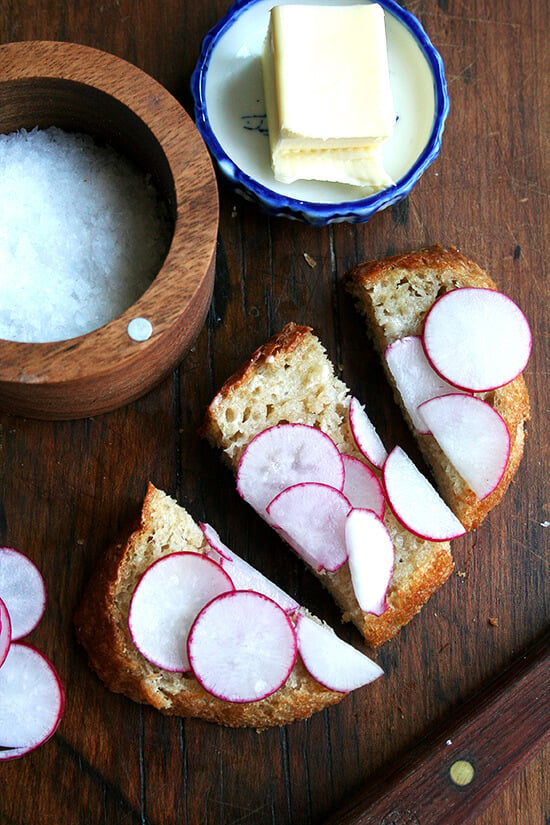 radishes with salt on buttered bread