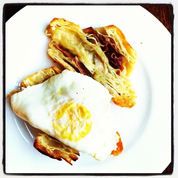prosciutto and gruyère croissant with fried egg via Instagram