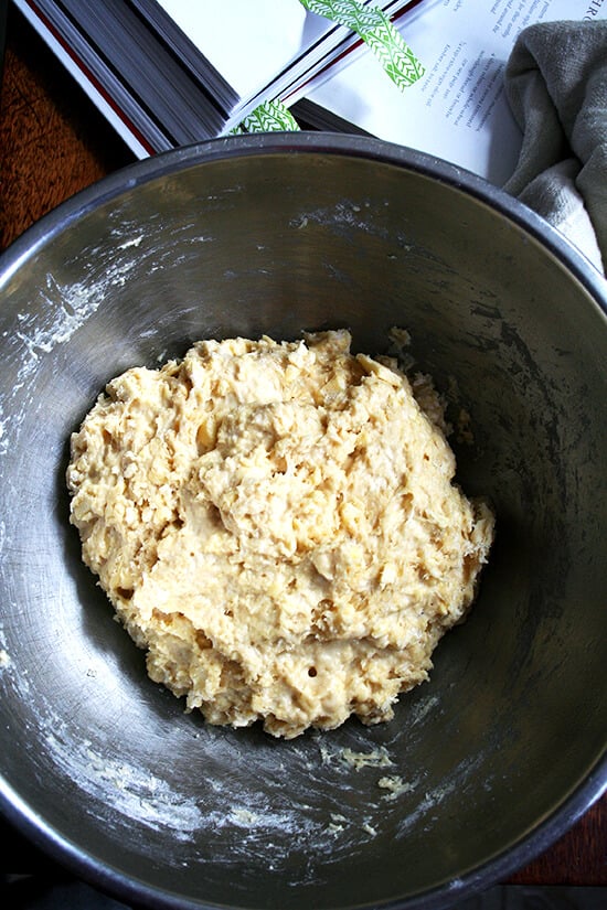 The pastry dough, just mixed in large bowl, ready to be chilled.