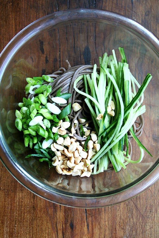 soba noodles ready to be tossed