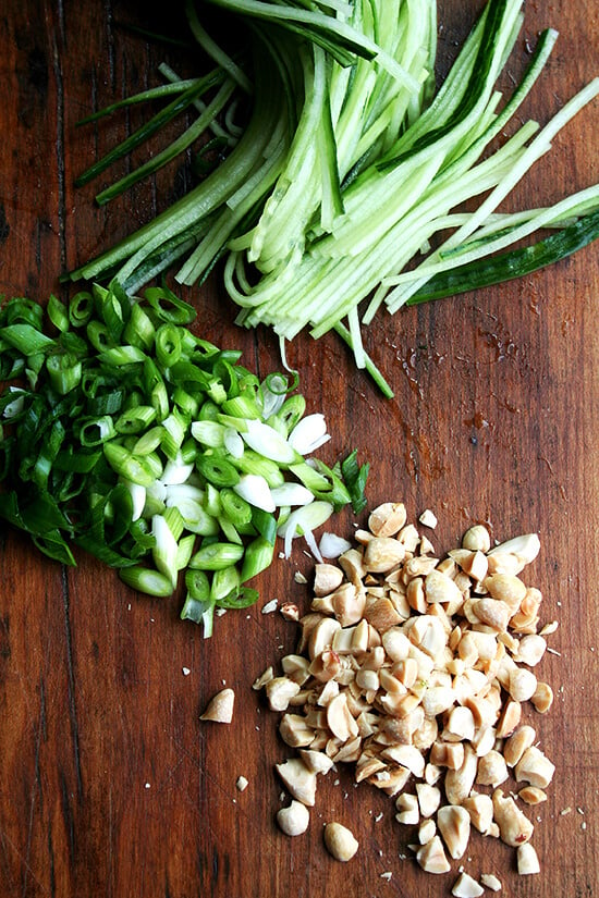 cucumbers, scallions, peanuts