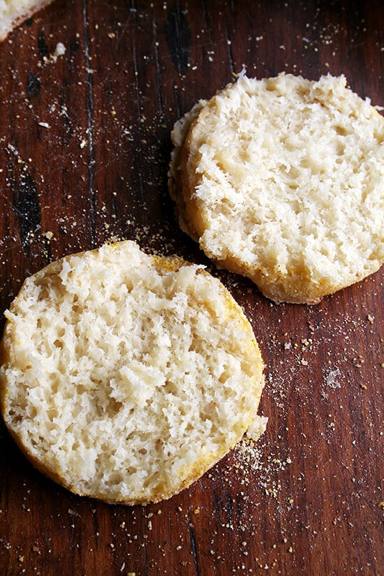 Breakfast doesn't get much better than this: beautifully golden homemade English muffins topped with strawberry jam, so fresh and bright, perfectly sweet and lemony. // alexandracooks.com