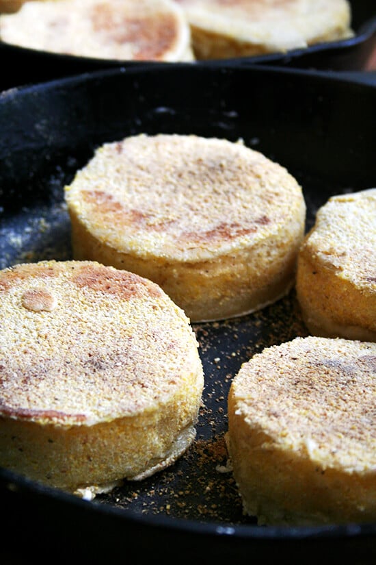 English muffins, in pans