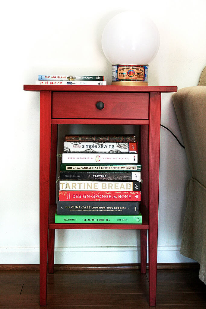 side table with anchovy tin lamp