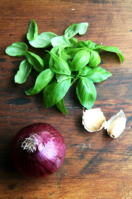 basil, onion, garlic