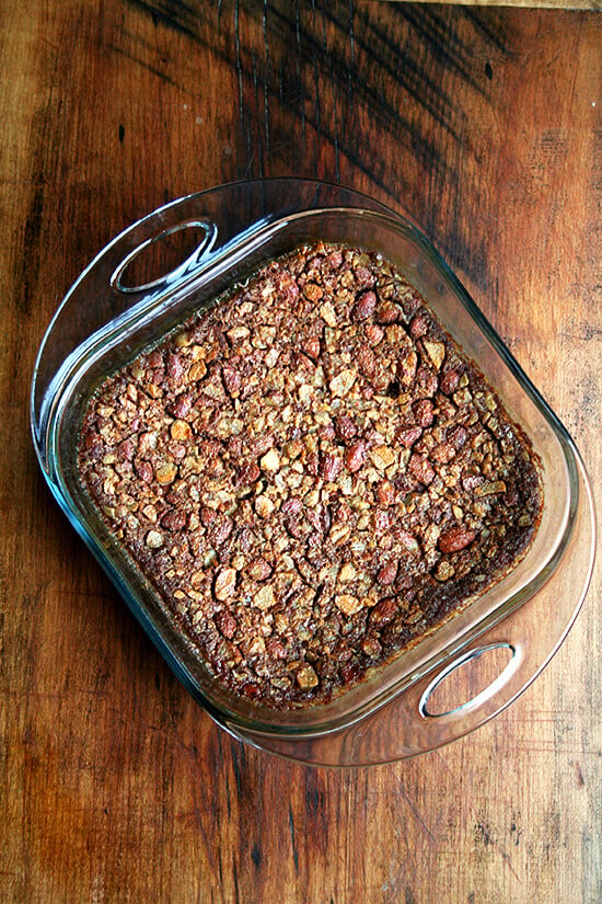 Freshly baked steel cut oatmeal, right out of the oven. 