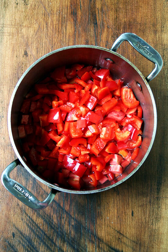 into the pot with a small amount of water