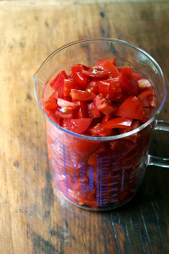 four cups total: 2cups tomatoes, 2 cups red bell peppers