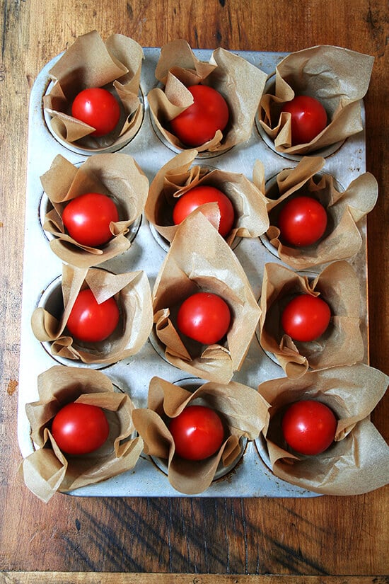 weighing down the parchment paper cups