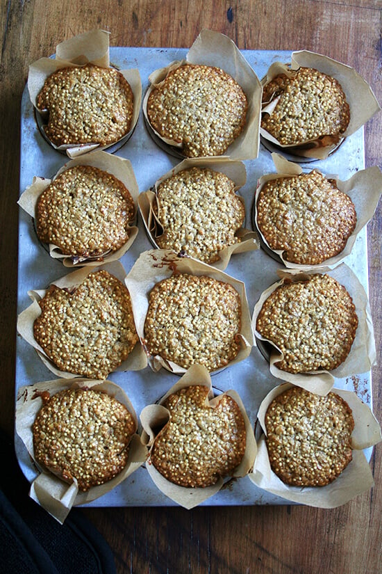 Just baked millet muffins in homemade paper liners.