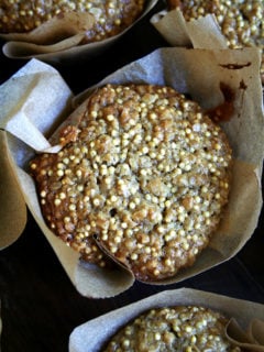 An overhead shot of a millet muffin.
