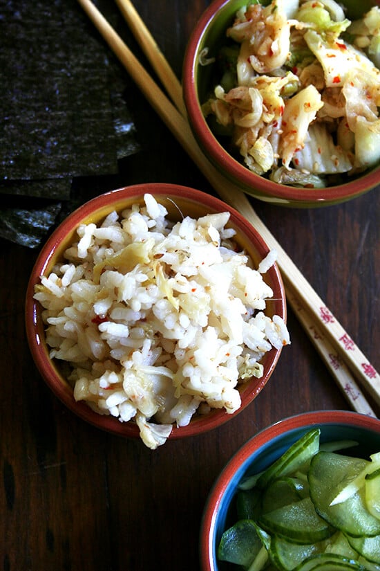 rice, kimchi, cucs