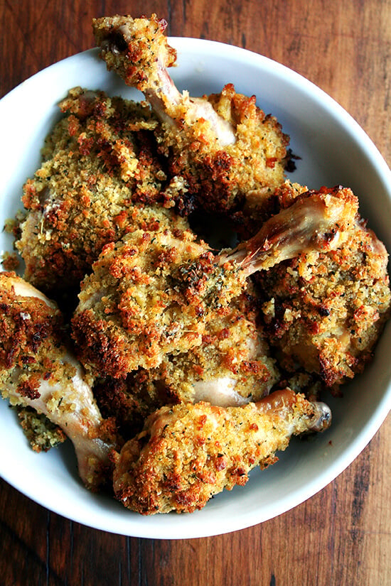 Dijon mustard roasted bread crumb chicken, ready to eat. 