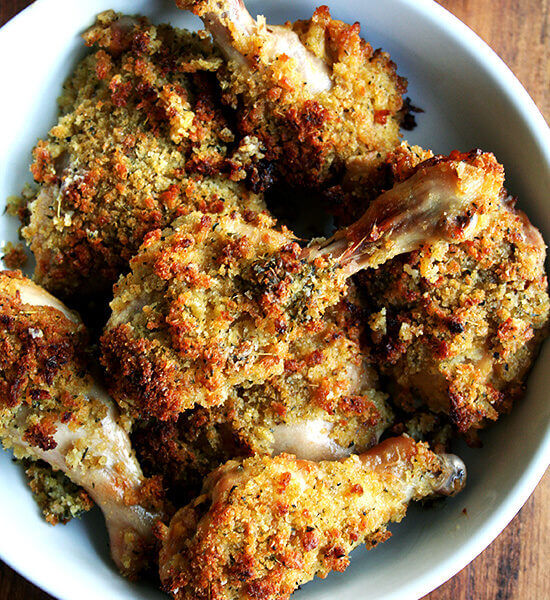 Dijon mustard roasted bread crumb chicken, ready to eat.