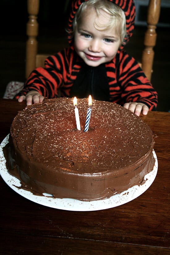 This chocolate cake, made with buttermilk and oil — no butter — and exclusively cocoa — no melted chocolate — is incredibly light and moist and stays this way — tasting freshly baked — for days. It's another Ina Garten recipe, one she begged for from a friend, the grandson of Beatty, after taking one bite. // alexandracooks.com