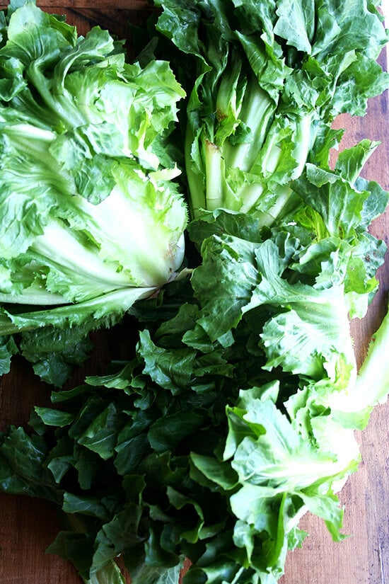 A board with escarole. 