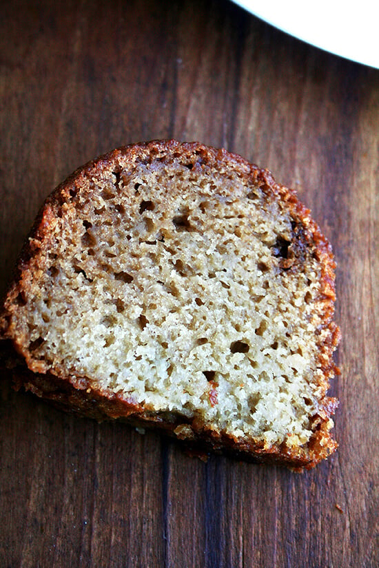 A slice of applesauce-yogurt cake.