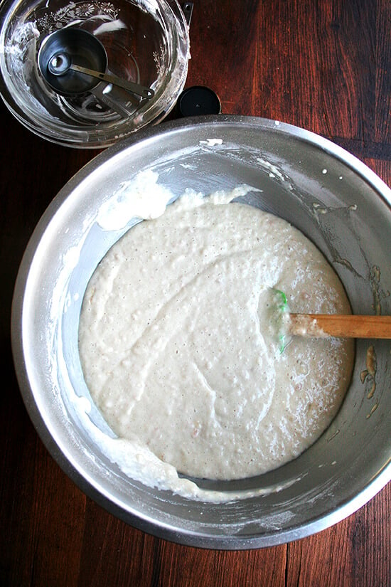 Batter for applesauce-yogurt cake.