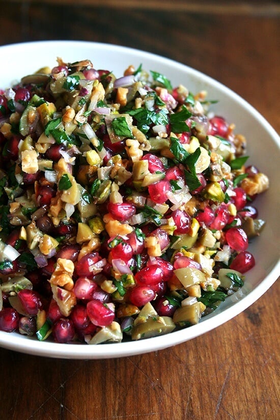 This pomegranate salad recipe comes from the book Turquoise by Greg and Lucy Malouf, which my aunt introduced to the family last winter when she served this stunning salad at a dinner party. The myriad textures and sweet-salty-hot dressing make this salad irresistible. // alexandracooks.com