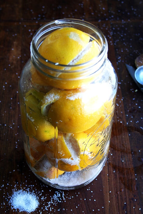 preserved lemons à la Jerusalem (a cookbook) in a Mason jar