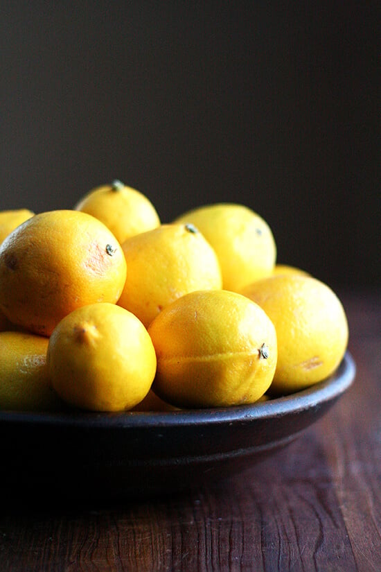 A bowl of meyer lemons. 
