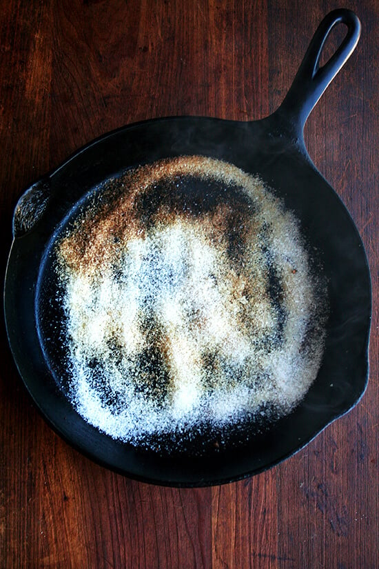 adding salt to cast iron pan