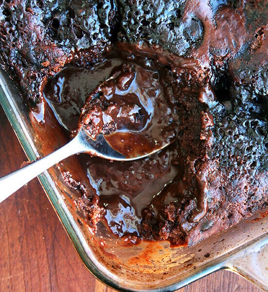 Chocolate Eclipse is a pudding cake that feeds a crowd. In the oven, the pudding layer sinks to the bottom and the cake rises to the top, emerging with a surface dimpled with deep fudgy craters. When inverted into serving bowls, the built-in fudge sauce becomes the topping, and while a scoop of vanilla ice cream would make for an ultimate experience, this pudding cake is utterly delicious on its own. // alexandracooks.com