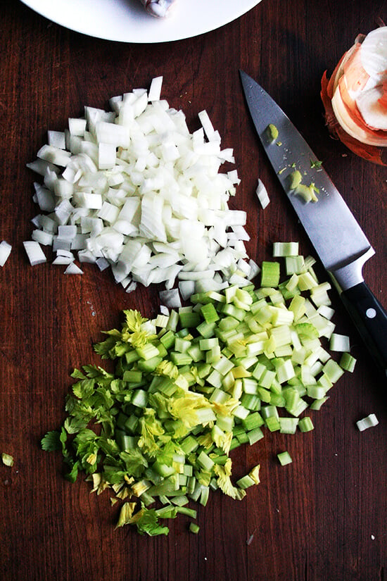diced onions and celery