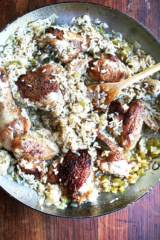 Canal House chicken and rice is miraculous foremost for its reception — we ALL gobble it up — but also for its simplicity: it's a one-pot wonder calling for nothing more than butter, one onion, a few stalks of celery, one chicken, rice and water. // alexandracooks.com