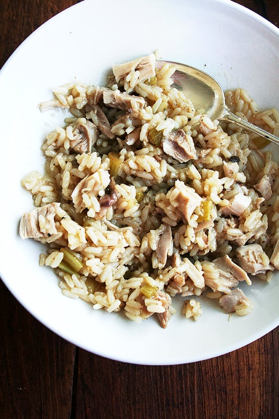 Canal House chicken and rice is miraculous foremost for its reception — we ALL gobble it up — but also for its simplicity: it's a one-pot wonder calling for nothing more than butter, one onion, a few stalks of celery, one chicken, rice and water. // alexandracooks.com