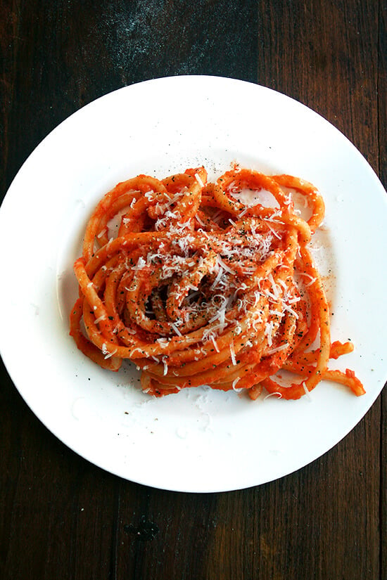 Roasted with butter, anchovies and a lot of garlic, canned tomatoes transform into an incredibly tasty, easy-to-make, all-purpose tomato sauce. // alexandracooks.com