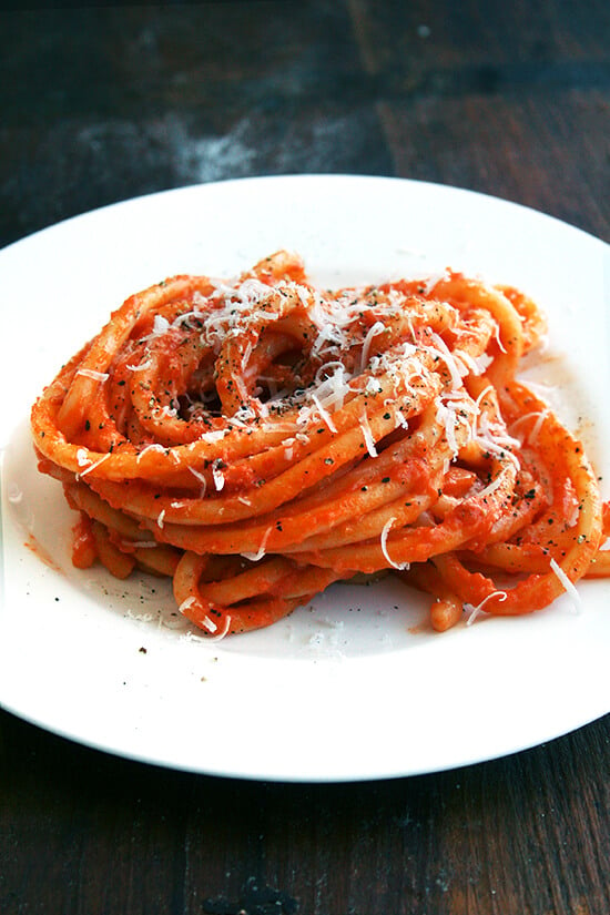 Roasted with butter, anchovies and a lot of garlic, canned tomatoes transform into an incredibly tasty, easy-to-make, all-purpose tomato sauce. // alexandracooks.com