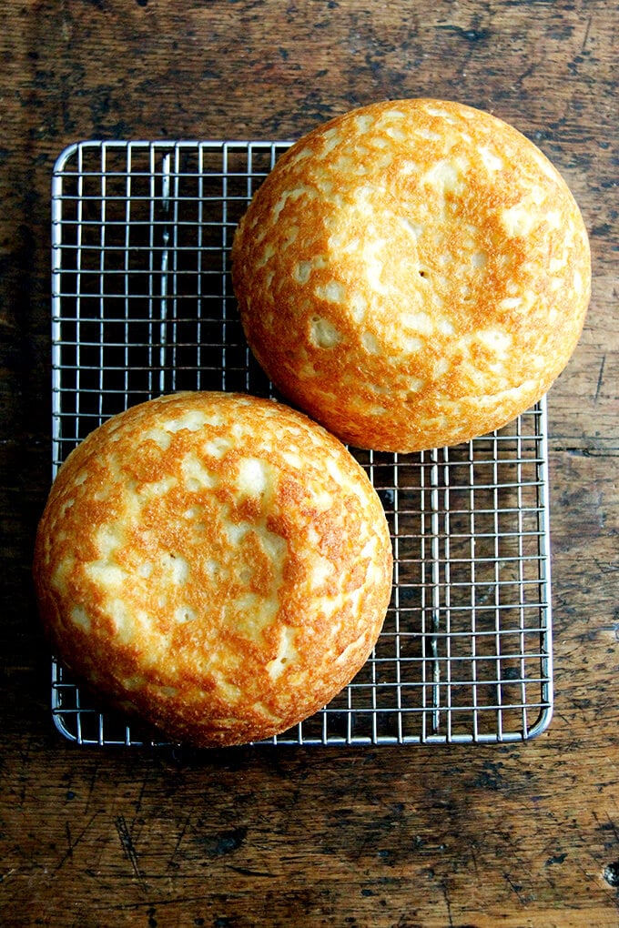 2 loaves of freshly baked gluten-free peasant bread.