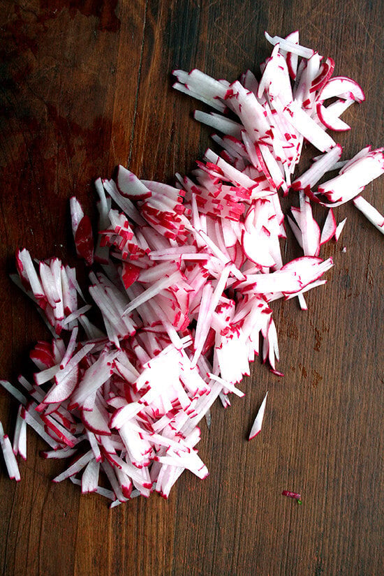 slivered radishes